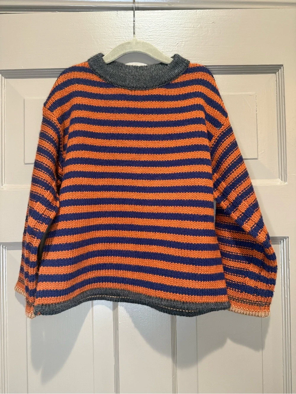 Zara Kids Striped Knit Crewneck Sweater in Orange and Navy